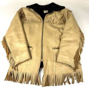 Vintage Uber Genuine Buckskin Leather Fringe Unisex Medium Large Jacket Western